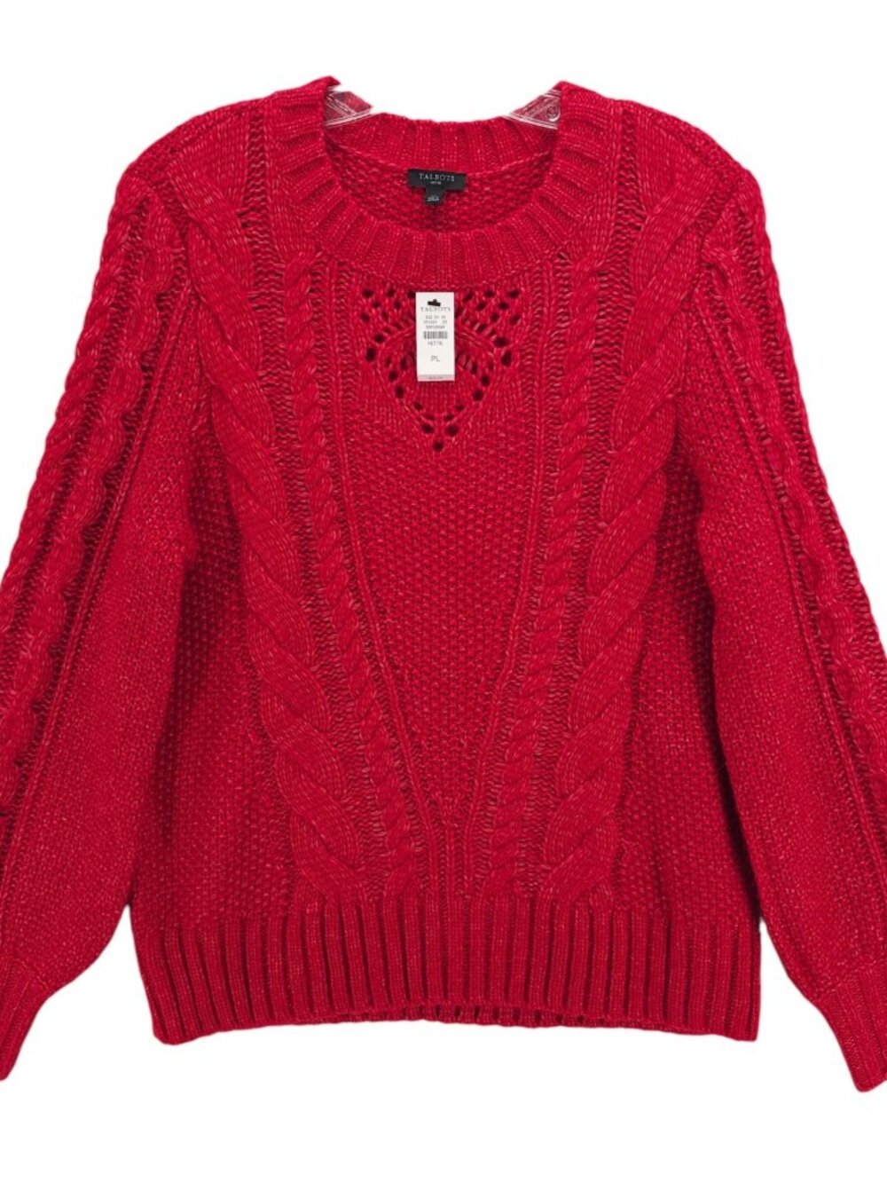 NWT TALBOTS Cable Knit Sweater Pullover Red Marled Size PETITE LARGE